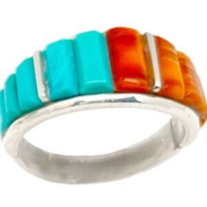 Navajo Turquoise Spiny Cobble Inlay Ring Sz 9 Sterling Silver Edison Yazzie